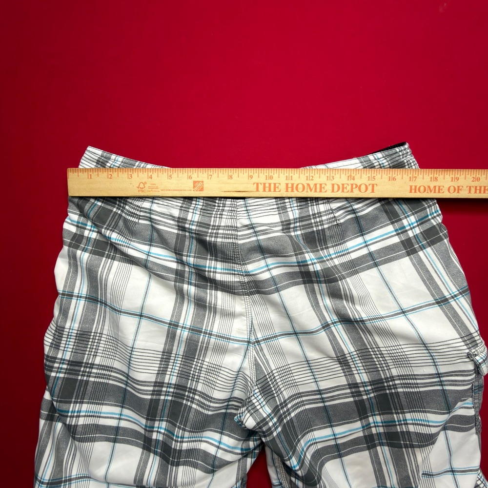 ONeill Mens Plaid Board Shorts White Grey Teal Cargo Pocket Swim Trunks Size‎ 34